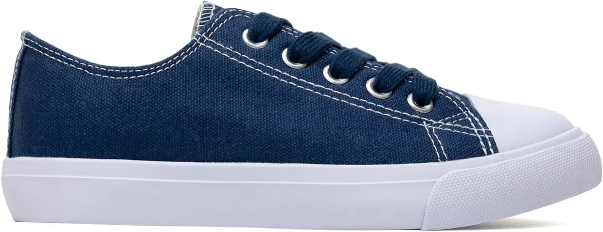 Classic Unisex Low-Top Canvas Sneakers ?C Boys Girls and Toddler Casual Lace-Up Shoes with Rubber Sole, Includes Extra White Shoelaces