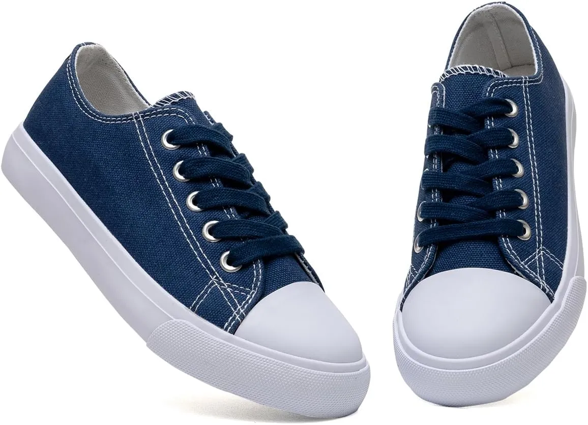 Classic Unisex Low-Top Canvas Sneakers ?C Boys Girls and Toddler Casual Lace-Up Shoes with Rubber Sole, Includes Extra White Shoelaces
