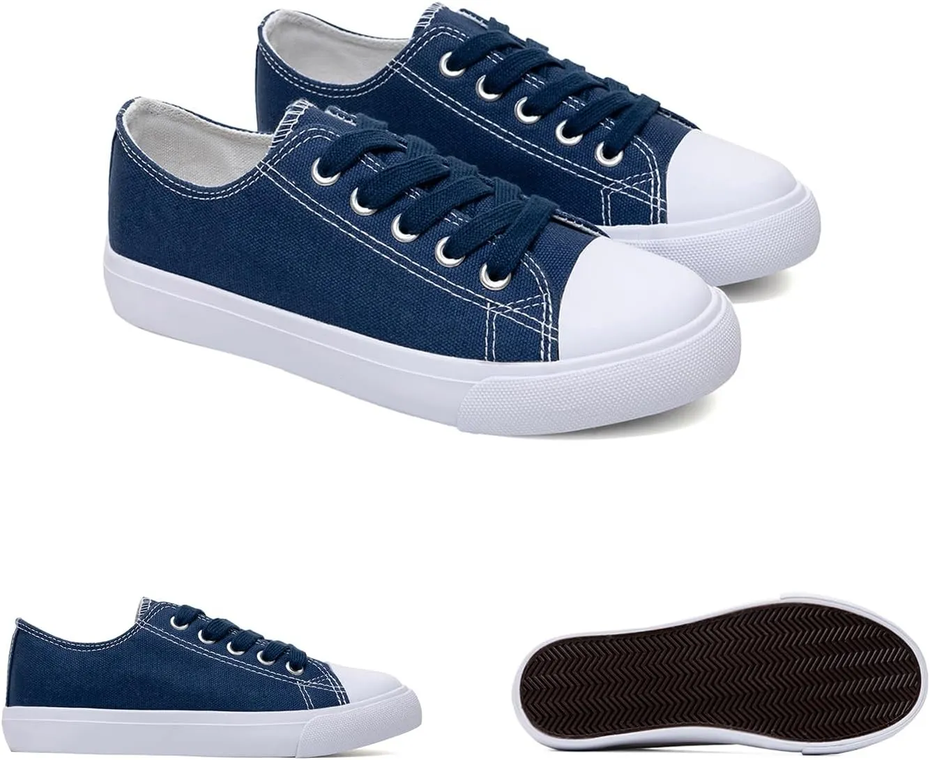 Classic Unisex Low-Top Canvas Sneakers ?C Boys Girls and Toddler Casual Lace-Up Shoes with Rubber Sole, Includes Extra White Shoelaces
