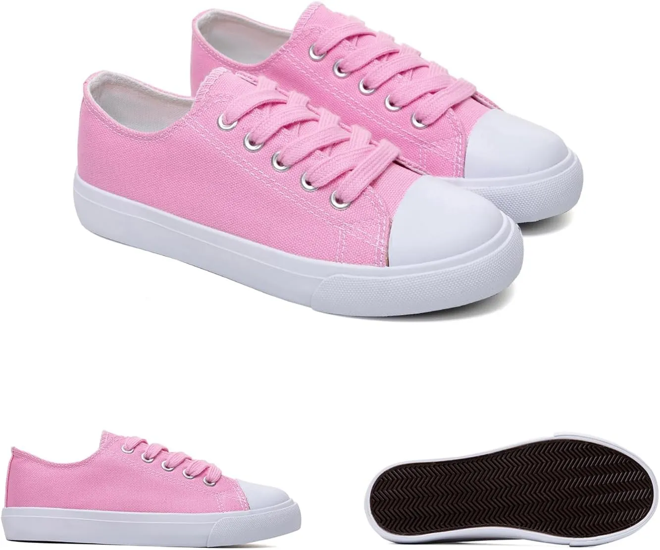 Classic Unisex Low-Top Canvas Sneakers ?C Boys Girls and Toddler Casual Lace-Up Shoes with Rubber Sole, Includes Extra White Shoelaces