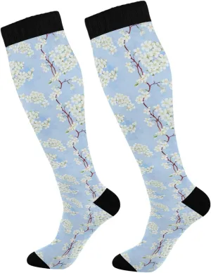 Compression Socks for Women Men White Plum Compression Stockings Circulation Support Winter Boot Athletic Socks for Hiking Recovery Flight Nurses Seniors Cycling