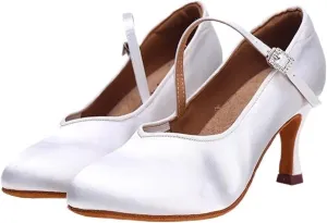 Dancing Shoes for Woman Adult High-Heeled Laitn Dancing Shoes Professional Dance Practice Waltz Dancing Shoes(White 7.5cm,37)