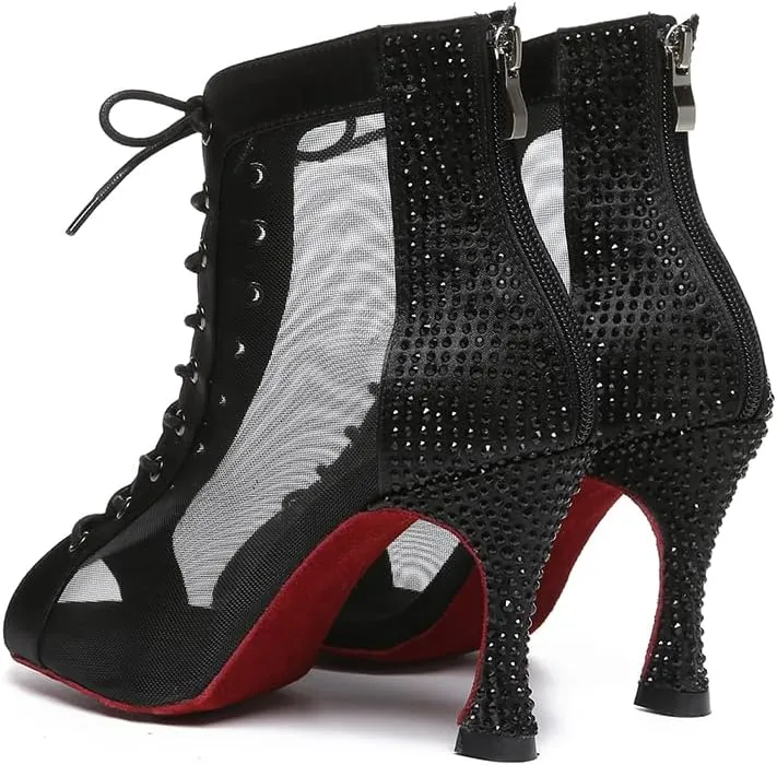 DKZSYIM Women Rhinestone Ballroom Dance Shoes Latin Salsa Perfermence Practice Dancing Shoes,Model YCL434
