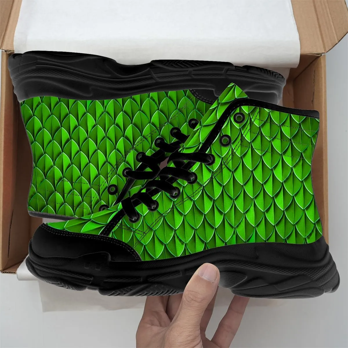 Dragon Scales Shoes Men High Top Sneakers Black Lace-up High Tops Canvas Shoes Gifts for Him Her