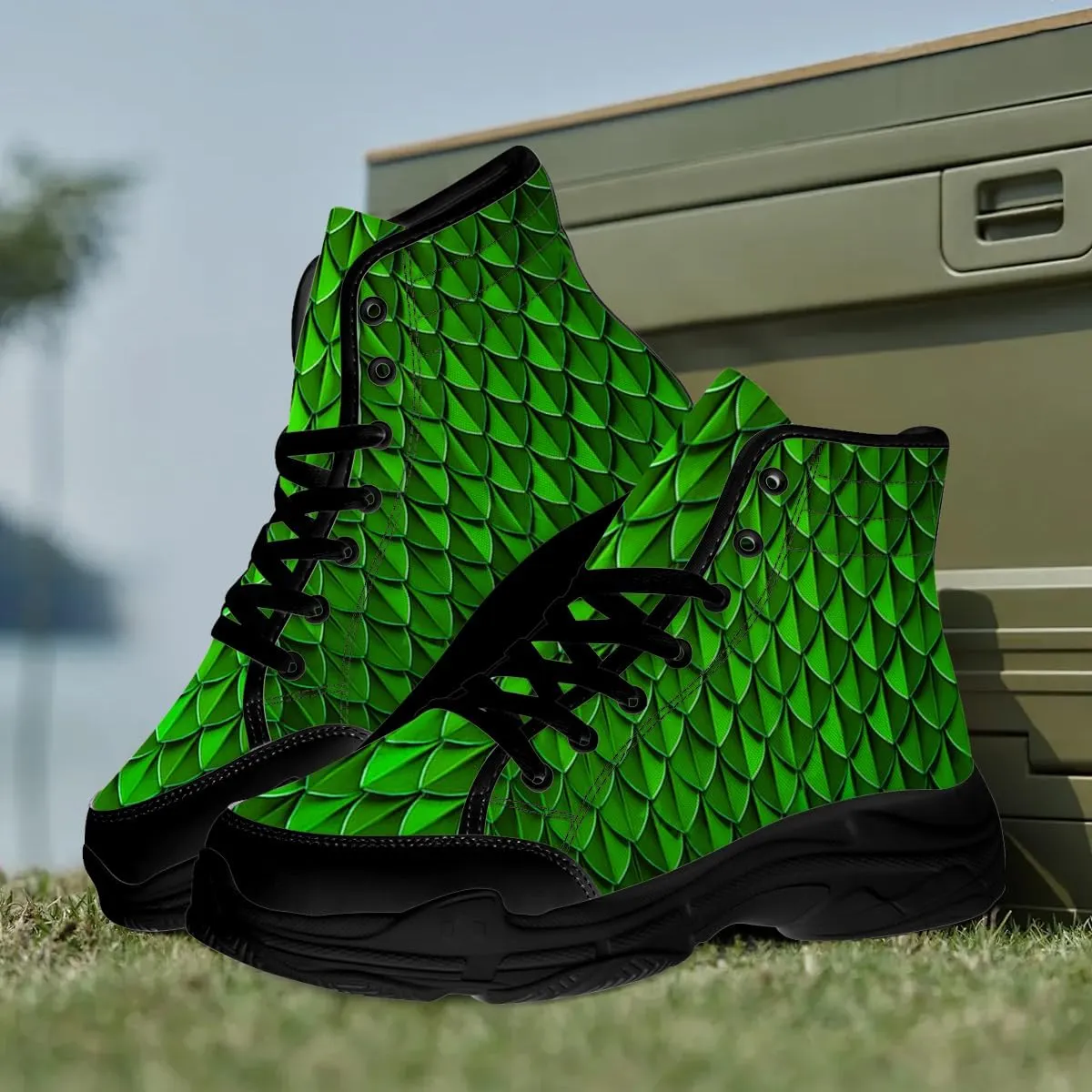 Dragon Scales Shoes Men High Top Sneakers Black Lace-up High Tops Canvas Shoes Gifts for Him Her