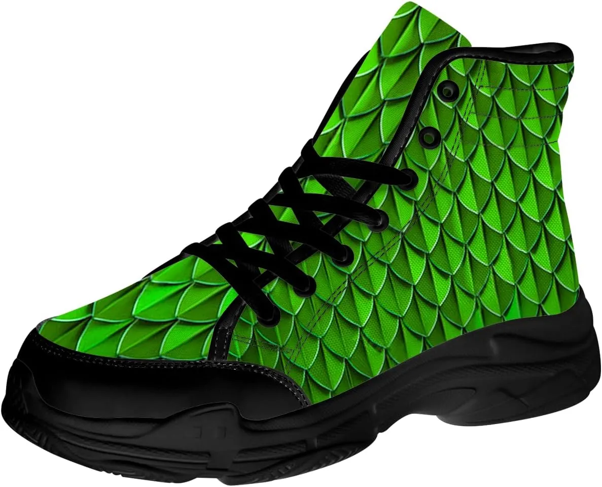 Dragon Scales Shoes Men High Top Sneakers Black Lace-up High Tops Canvas Shoes Gifts for Him Her