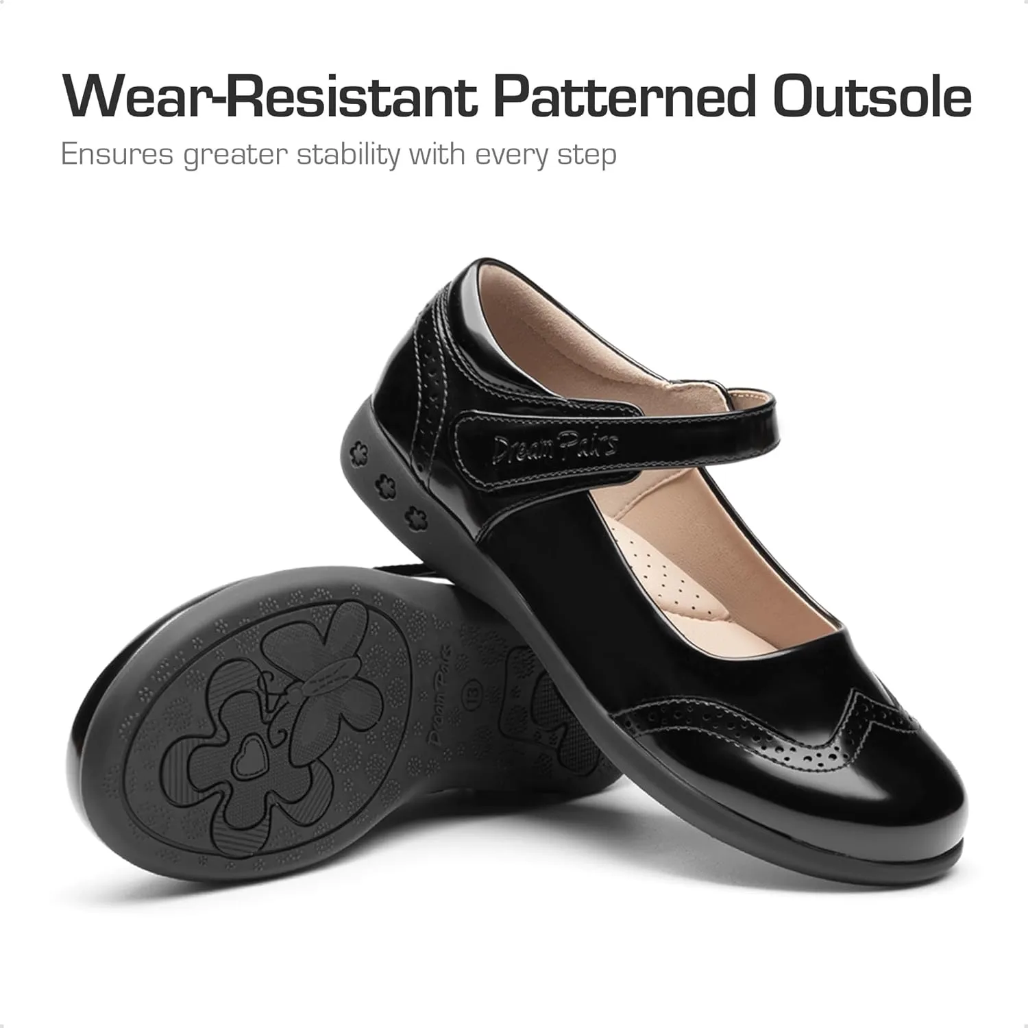 DREAM PAIRS Girls School Uniform Shoes Mary Jane Black Flats