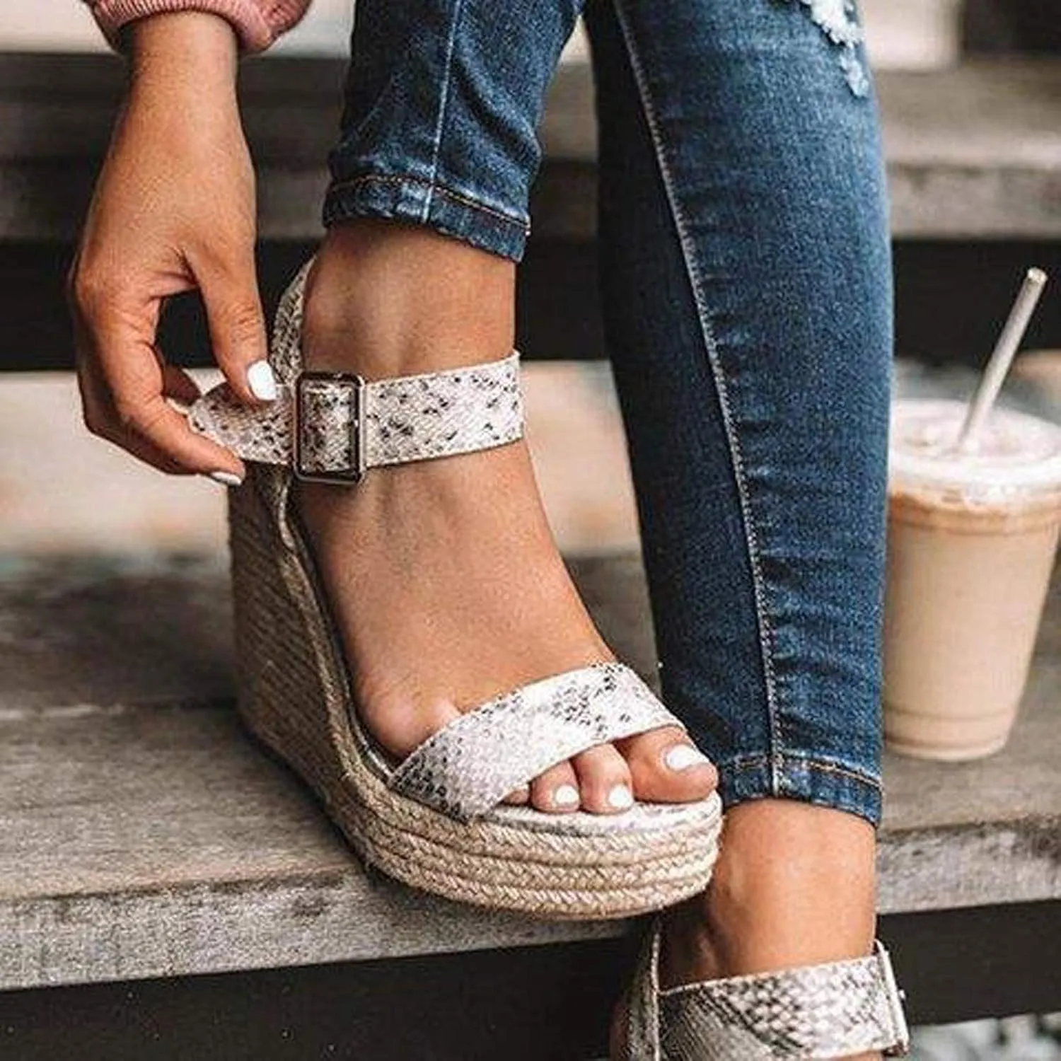 Eduavar Espadrille Sandals for Women, Sandals for Women Dressy Summer Comfy Platform Wedge Sandals Shoes with Buckle Starp