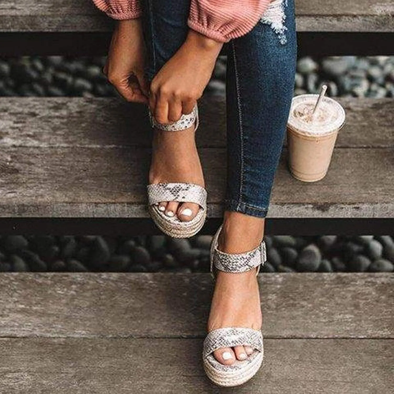 Eduavar Espadrille Sandals for Women, Sandals for Women Dressy Summer Comfy Platform Wedge Sandals Shoes with Buckle Starp