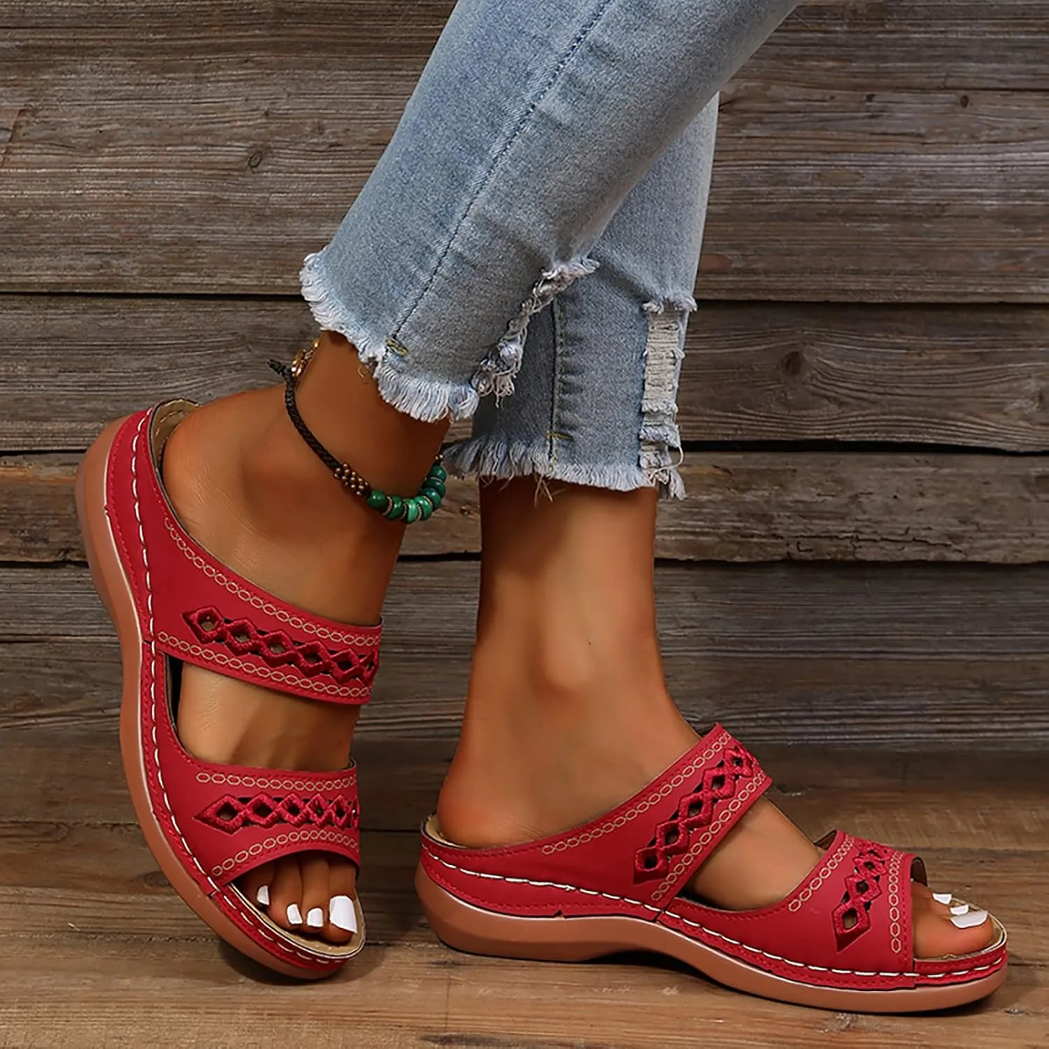 Eduavar Orthopedic Sandals for Women, Sandals for Women Casual Summer Beach Sandals Comfy Open Toe Slip-on Sandals Slippers