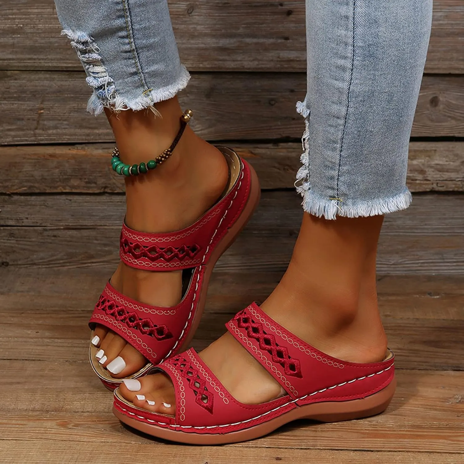 Eduavar Orthopedic Sandals for Women, Sandals for Women Casual Summer Beach Sandals Comfy Open Toe Slip-on Sandals Slippers