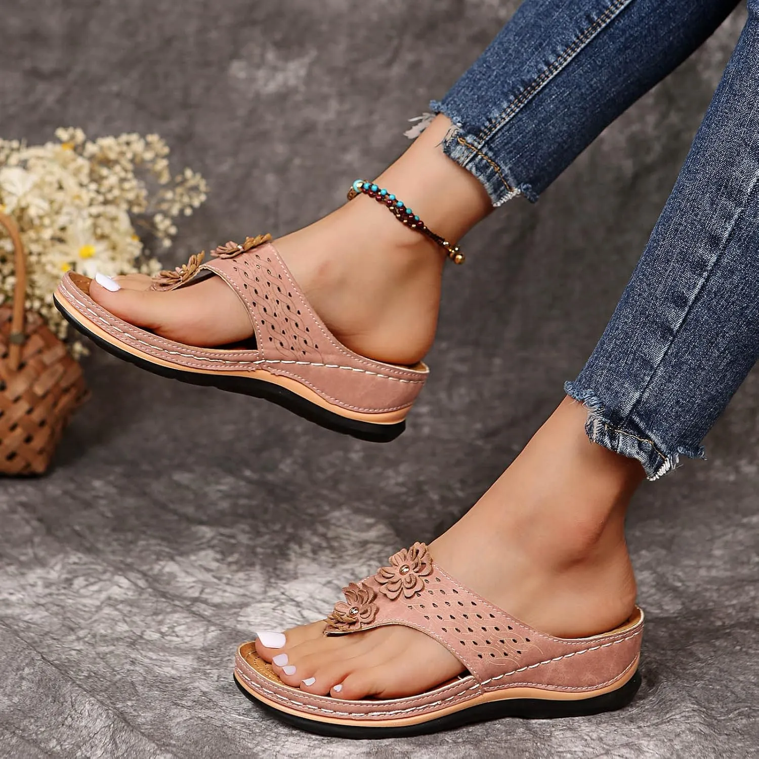 Eduavar Orthopedic Sandals for Women, Sandals for Women Dressy Summer Comfortable Open Toe Sandals Flip Flops Beach Slippers