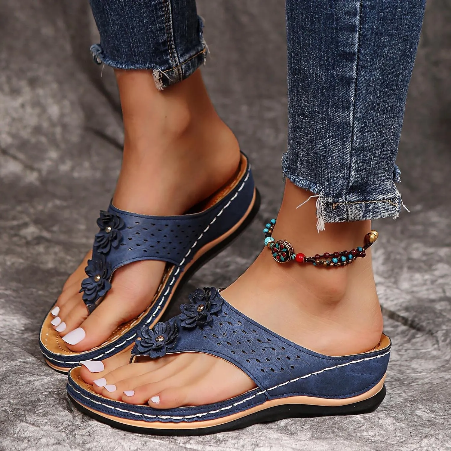 Eduavar Orthopedic Sandals for Women, Sandals for Women Dressy Summer Comfortable Open Toe Sandals Flip Flops Beach Slippers