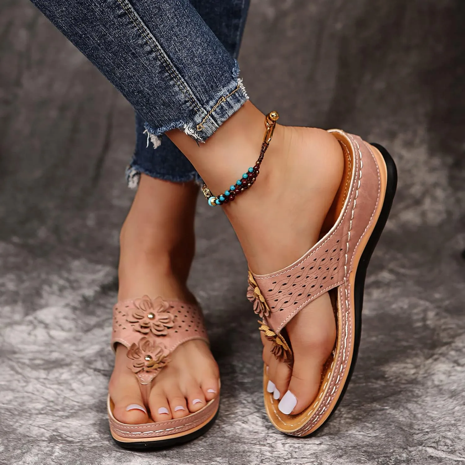 Eduavar Orthopedic Sandals for Women, Sandals for Women Dressy Summer Comfortable Open Toe Sandals Flip Flops Beach Slippers