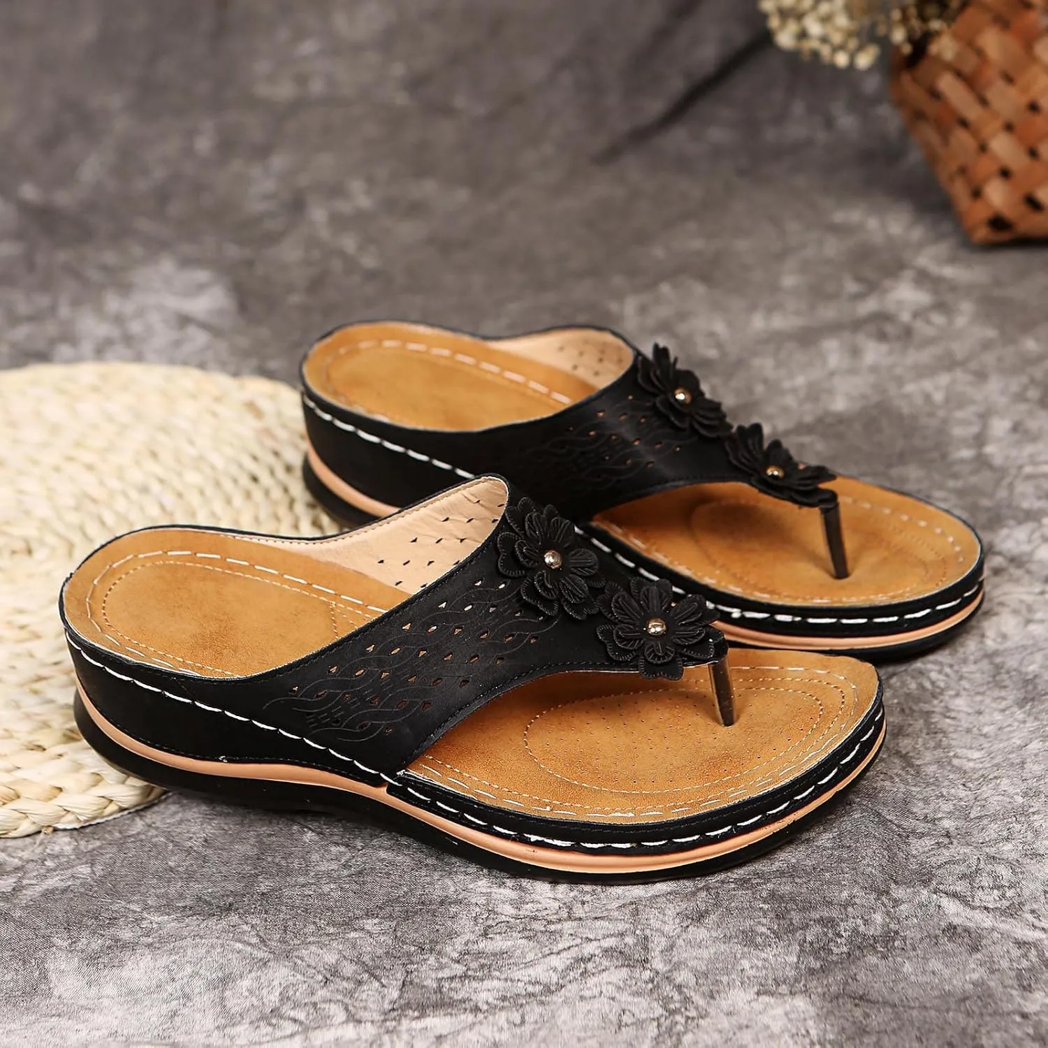Eduavar Orthopedic Sandals for Women, Sandals for Women Dressy Summer Comfortable Open Toe Sandals Flip Flops Beach Slippers