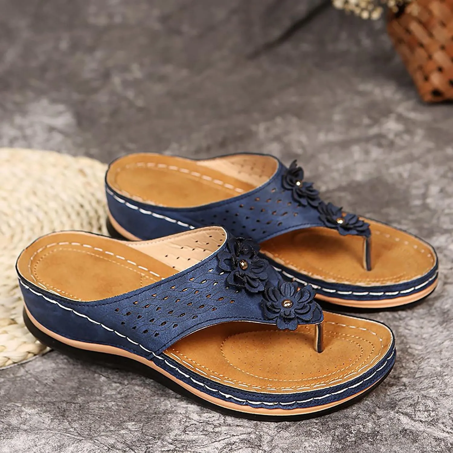 Eduavar Orthopedic Sandals for Women, Sandals for Women Dressy Summer Comfortable Open Toe Sandals Flip Flops Beach Slippers