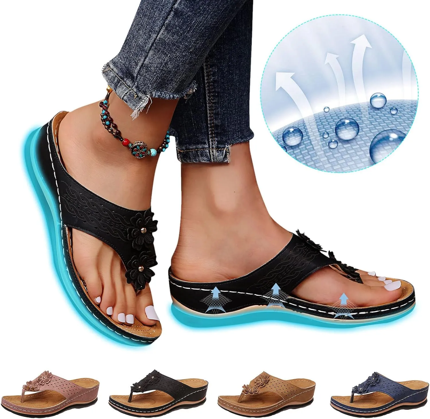 Eduavar Orthopedic Sandals for Women, Sandals for Women Dressy Summer Comfortable Open Toe Sandals Flip Flops Beach Slippers