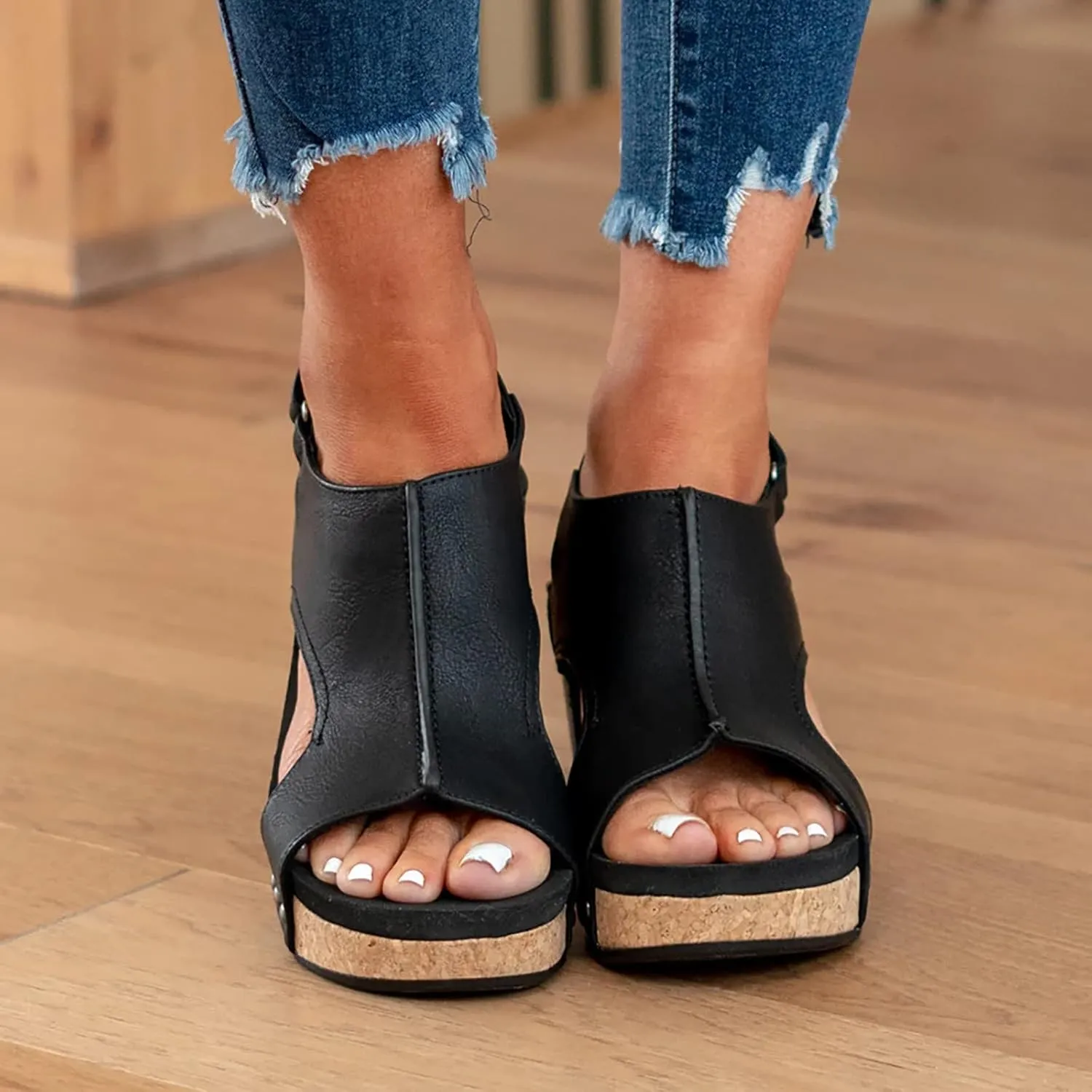 Eduavar Sandals for Women Casual Summer, Wedge Sandals for Women Comfortable Open Toe Platform Sandals with Buckle Strap