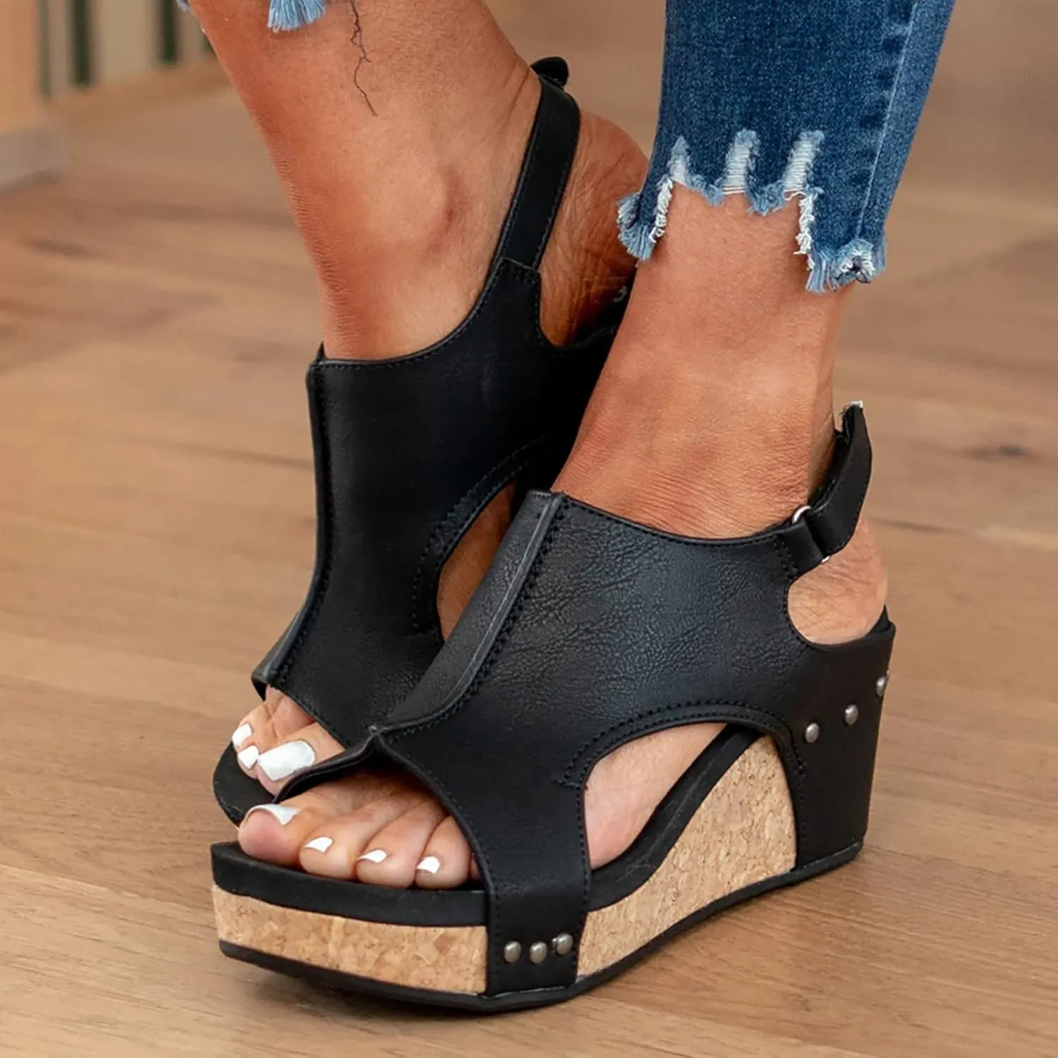 Eduavar Sandals for Women Casual Summer, Wedge Sandals for Women Comfortable Open Toe Platform Sandals with Buckle Strap