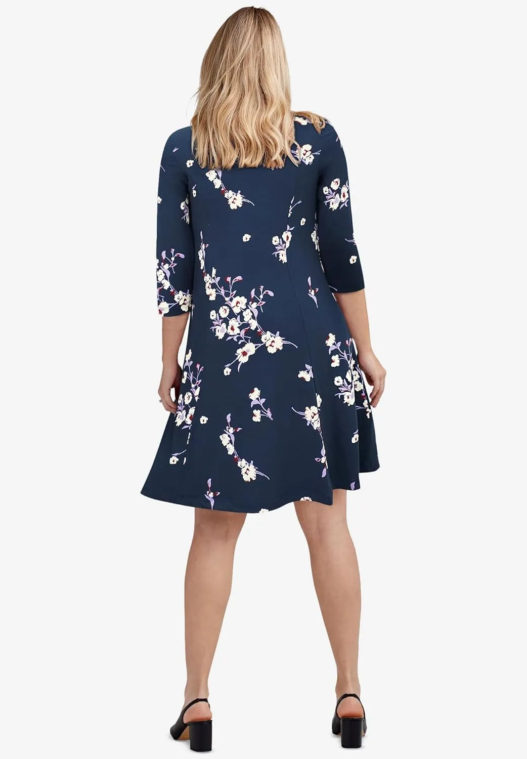 ellos Plus Size Madison Knit Three-Quarter Sleeve Dress