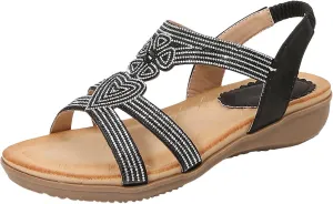 Flat Sandals for Women Ankle Elastic Jeweled Bohemian Flats Black Sandals Women Open Toe Slingback Shoes
