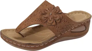 Flip Flops for Women Chic Flowers Cut-Out Vamp Slippers Arch Support Low Wedge Slide Sandals Open Toe Slip On Orthopedic Shoes Summer Comfortable Casual Mules 2025