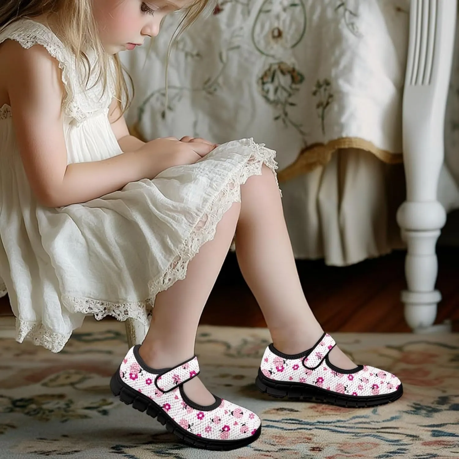 Forchrinse Toddler Little Girl Mary Jane Dress Shoes Purple Mermaid Scales Print Princess Birthday Party Flats for Girl Non Slip Soft Sole Back to School Shoes
