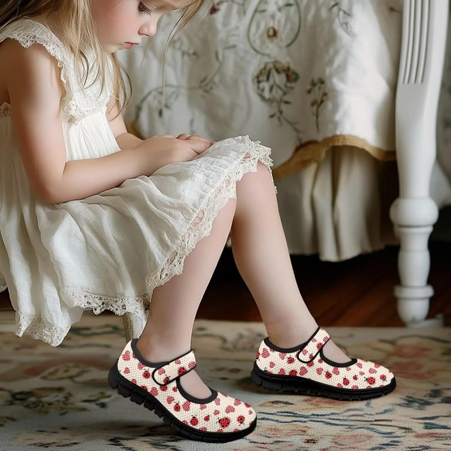 Forchrinse Toddler Little Girl Mary Jane Dress Shoes Purple Mermaid Scales Print Princess Birthday Party Flats for Girl Non Slip Soft Sole Back to School Shoes