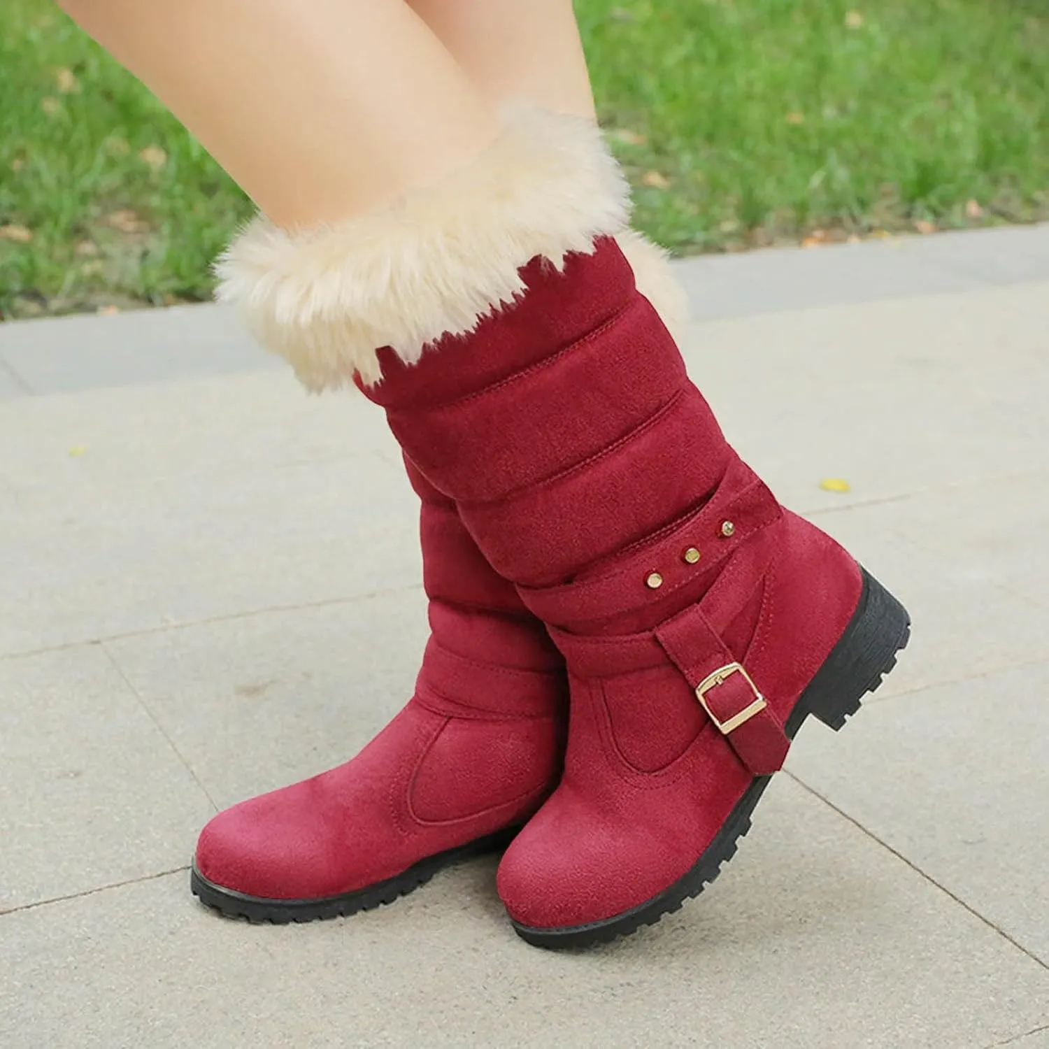 Fur Boots for Women Ankle Boots for Women Comfy High Top Warm Padded Zipper Low Heel Round Toe Women's Snow Boots