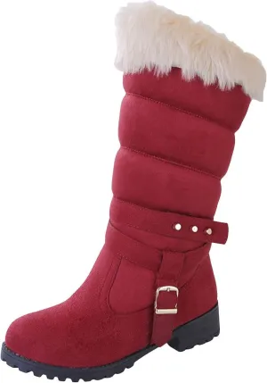 Fur Boots for Women Ankle Boots for Women Comfy High Top Warm Padded Zipper Low Heel Round Toe Women's Snow Boots