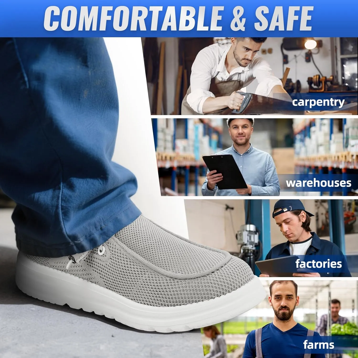 Furuian Slip On Steel Toe Shoes for Men Safety Steel Toe Loafers Comfortable Mens Slip On Work Shoes Lightweight Work Safety Footwear