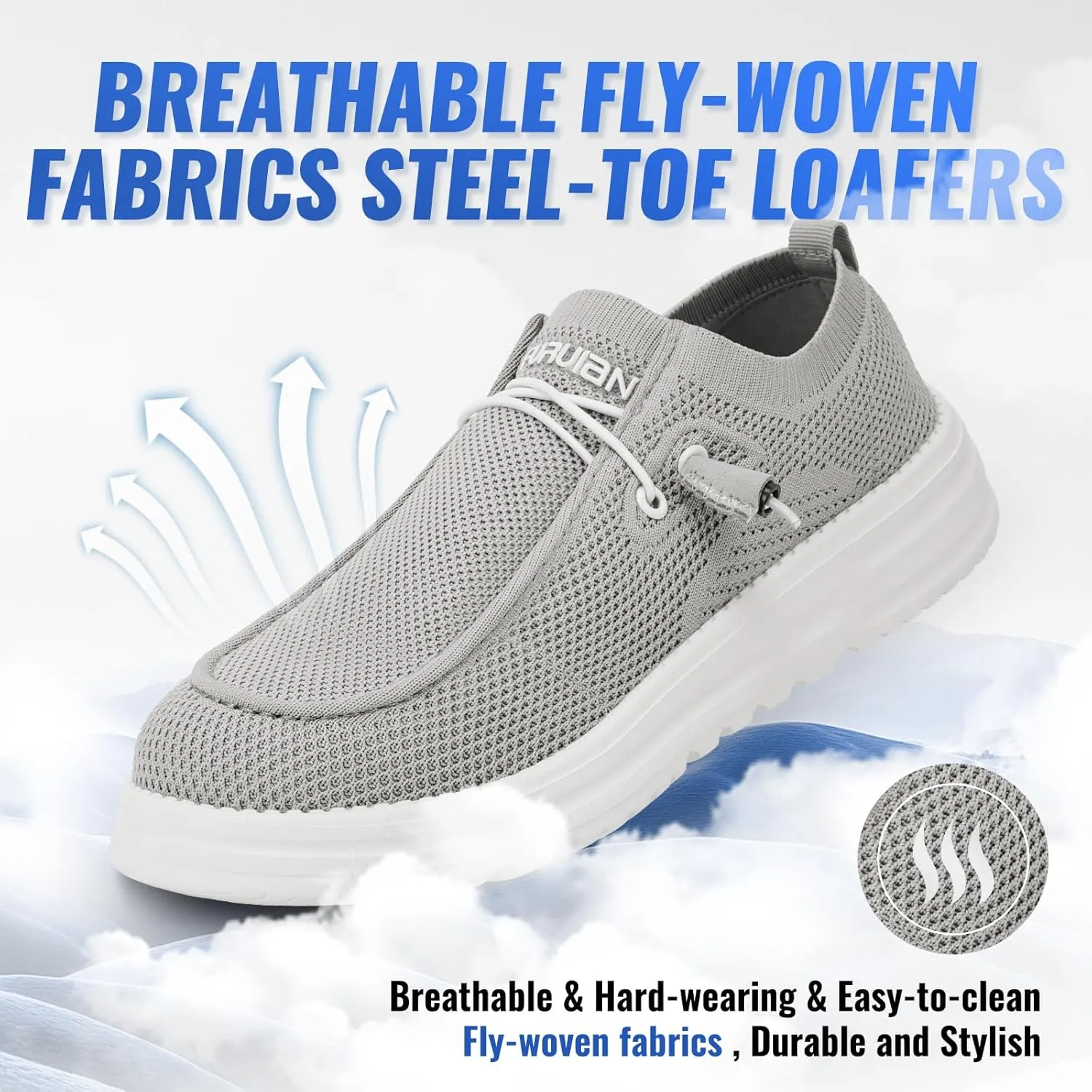 Furuian Slip On Steel Toe Shoes for Men Safety Steel Toe Loafers Comfortable Mens Slip On Work Shoes Lightweight Work Safety Footwear
