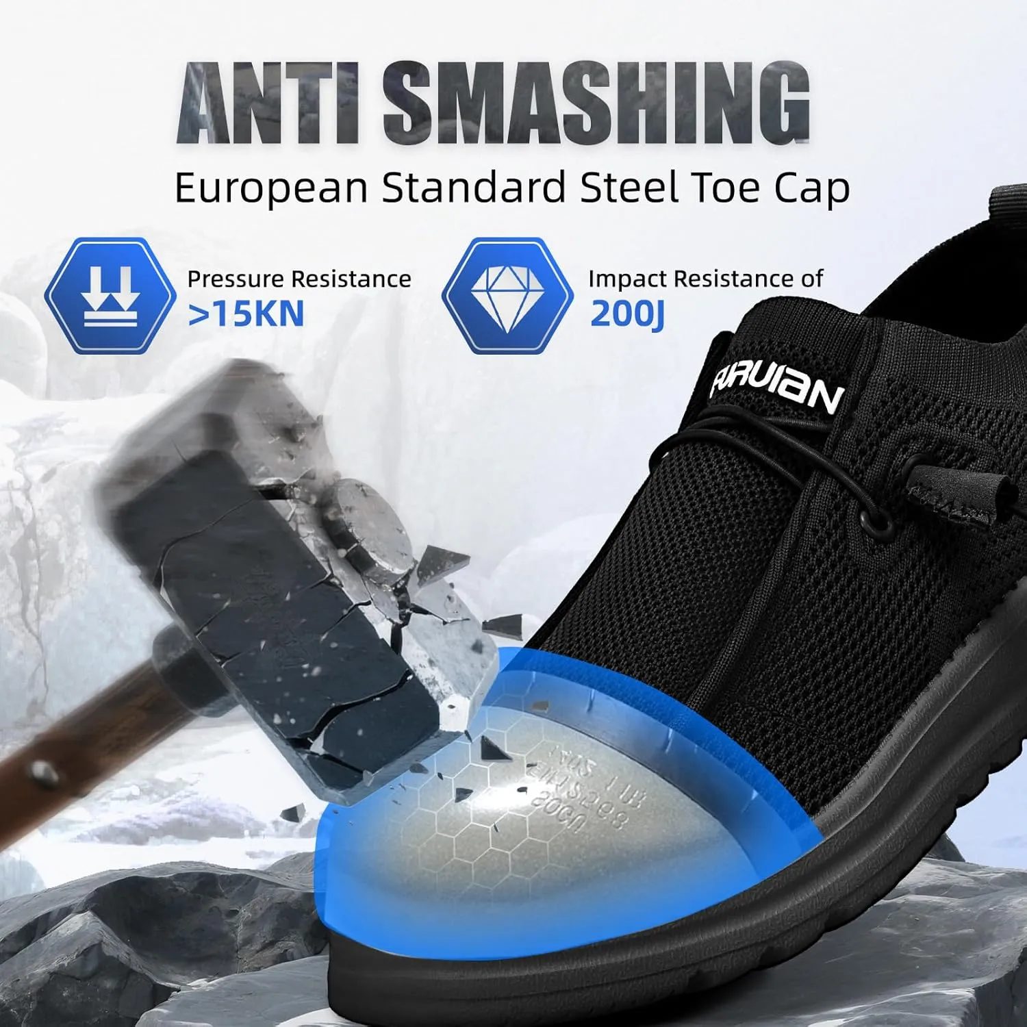 Furuian Slip On Steel Toe Shoes for Men Safety Steel Toe Loafers Comfortable Mens Slip On Work Shoes Lightweight Work Safety Footwear