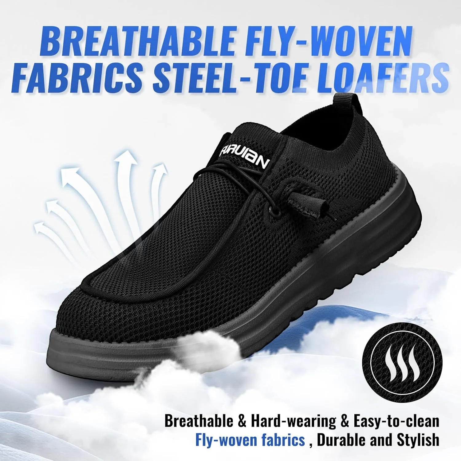 Furuian Slip On Steel Toe Shoes for Men Safety Steel Toe Loafers Comfortable Mens Slip On Work Shoes Lightweight Work Safety Footwear