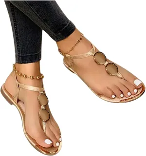 Gibobby Sandals for Women Flat Casual Summer Buckle Ankle Strap Fashion Sandals Thong Open Toe Flip Flop Women Sandals
