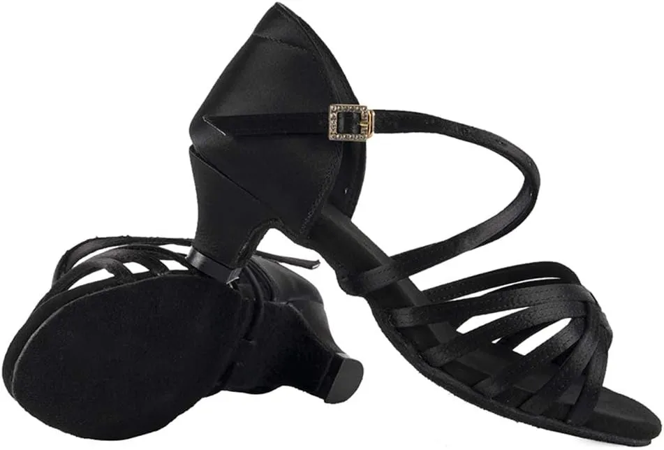 Girls Latin Dance Shoes Satin Professional Ballroom Salsa Dance Practice Performance Shoes(Little/Big Kid),Model 202