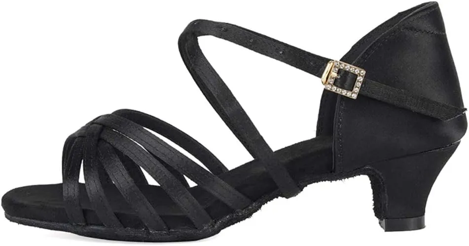 Girls Latin Dance Shoes Satin Professional Ballroom Salsa Dance Practice Performance Shoes(Little/Big Kid),Model 202