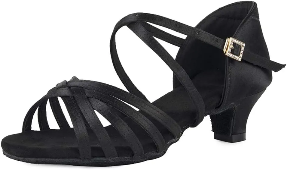 Girls Latin Dance Shoes Satin Professional Ballroom Salsa Dance Practice Performance Shoes(Little/Big Kid),Model 202