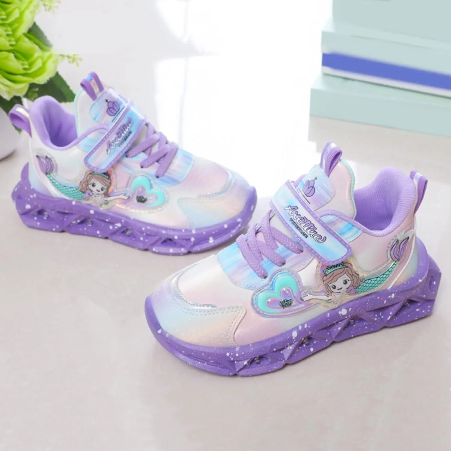 Girls?? Light Up Princess Shoes Slip On Sneakers Mermaid Shoes Breathable Mesh Sneakers Lightweight for Kids Toddler