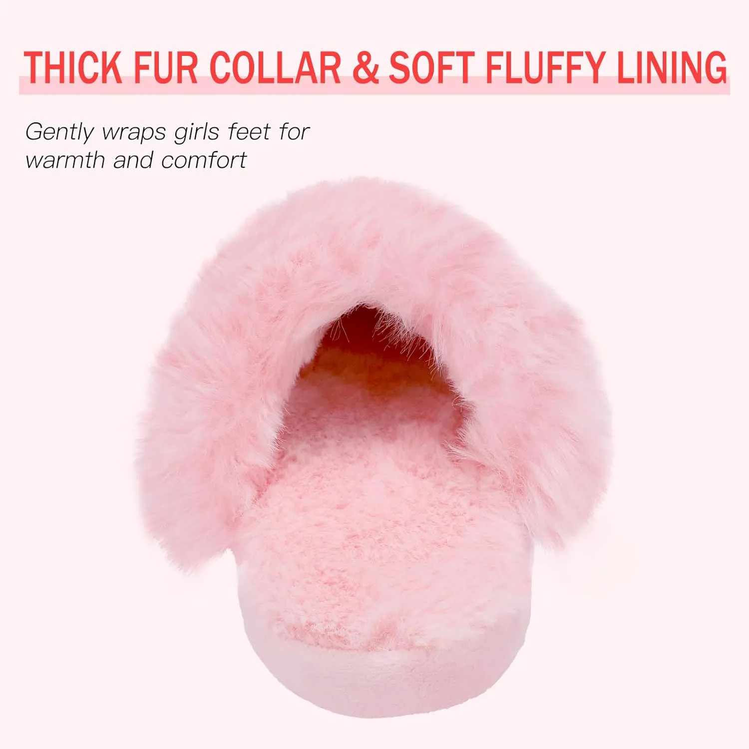 Girls Mermaid Fluffy House Slippers,Toddler Faux Fur Cozy Plush No-Slip Home Slippers with Memory Foam House Shoes for Kids Bedroom Indoor