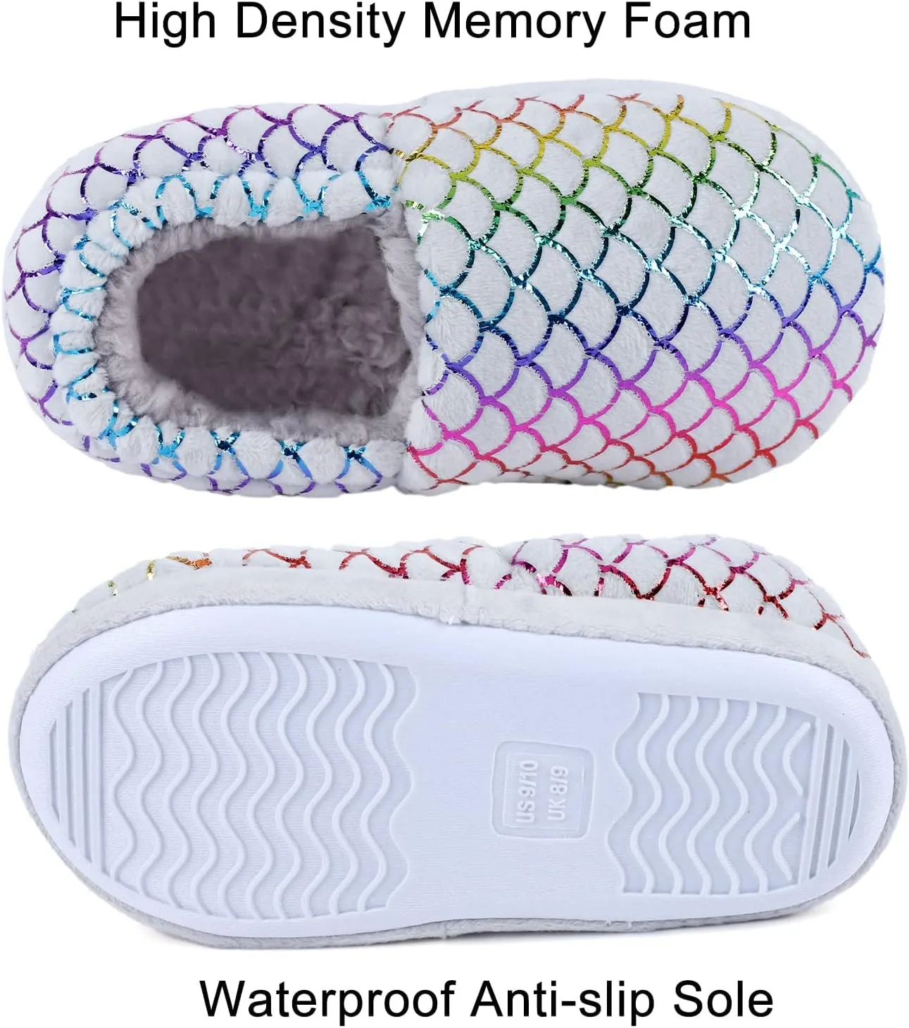 Girls Slippers Mermaid Princess No-Slip Comfy House Slippers Memory Foam House Shoes for Girls Bedroom Indoor Outdoor