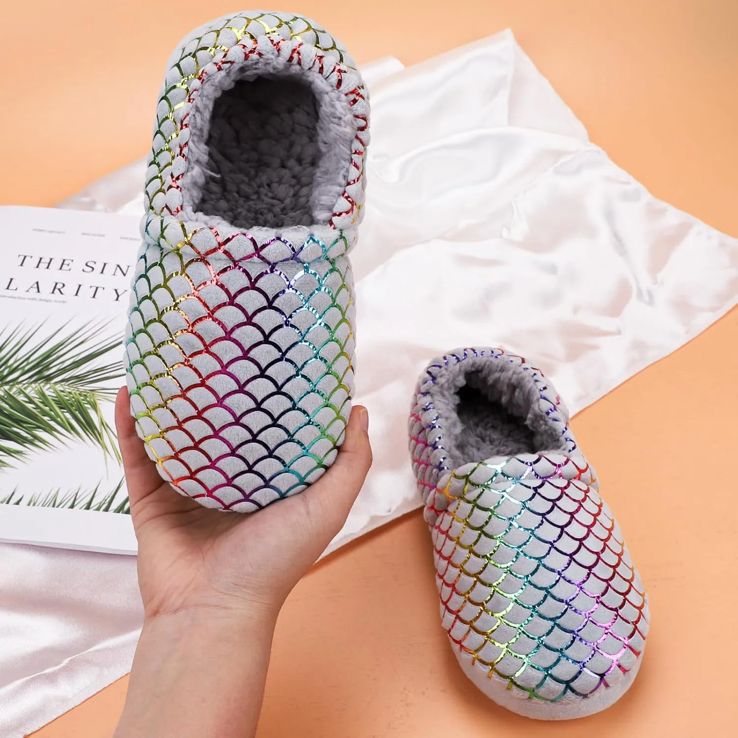 Girls Slippers Mermaid Princess No-Slip Comfy House Slippers Memory Foam House Shoes for Girls Bedroom Indoor Outdoor