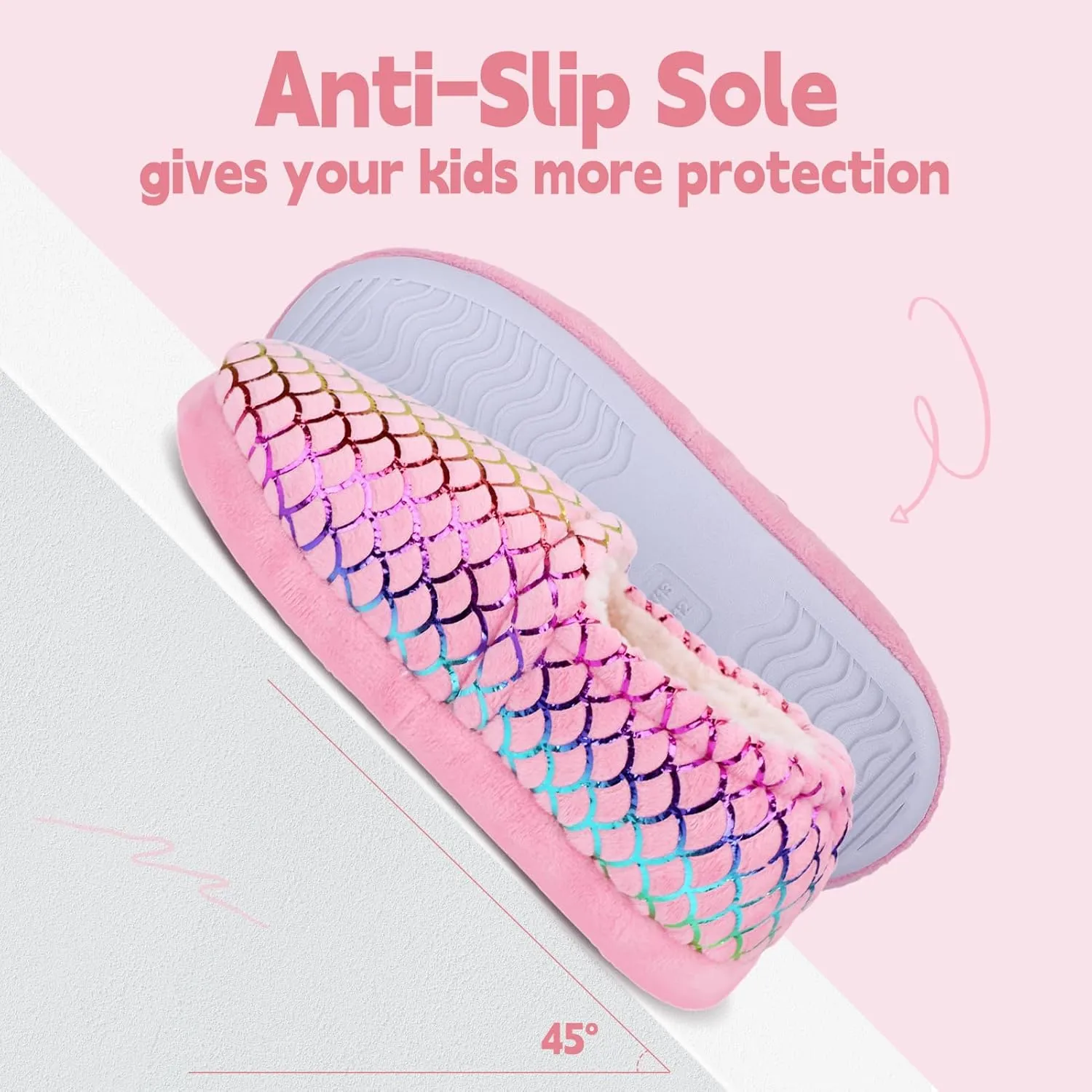 Girls Slippers Mermaid Princess No-Slip Comfy House Slippers Memory Foam House Shoes for Girls Bedroom Indoor Outdoor