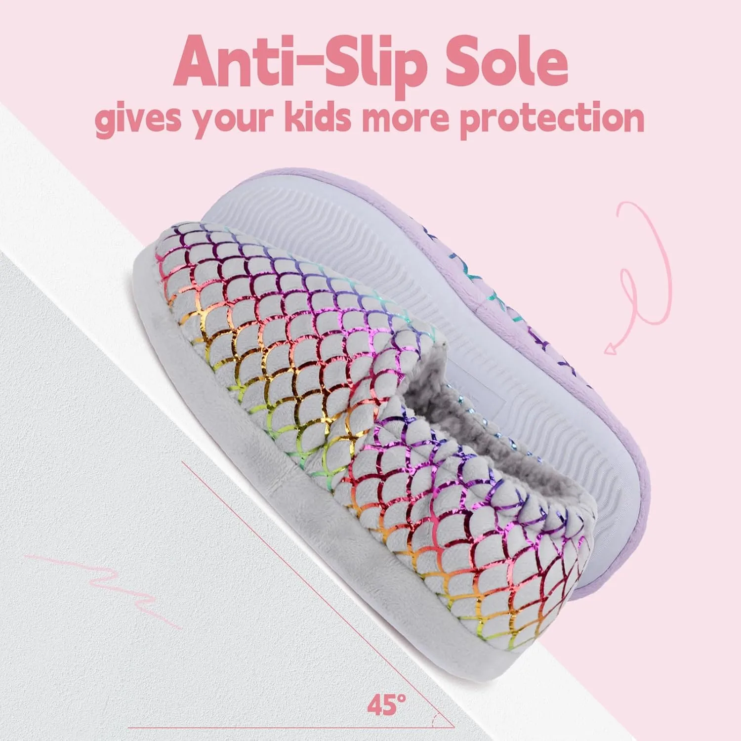 Girls Slippers Mermaid Princess No-Slip Comfy House Slippers Memory Foam House Shoes for Girls Bedroom Indoor Outdoor