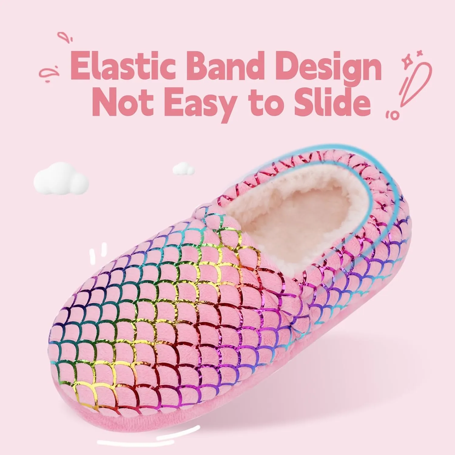 Girls Slippers Mermaid Princess No-Slip Comfy House Slippers Memory Foam House Shoes for Girls Bedroom Indoor Outdoor