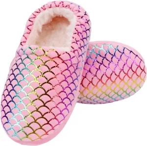 Girls Slippers Mermaid Princess No-Slip Comfy House Slippers Memory Foam House Shoes for Girls Bedroom Indoor Outdoor