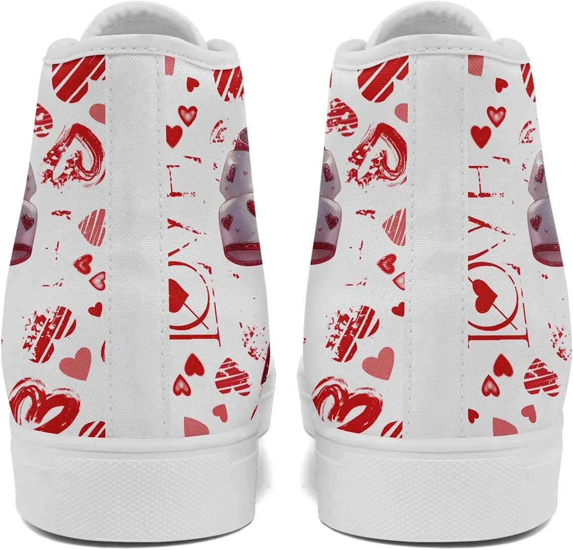 High-Top Canvas Sneakers for Girls & Boys ??Stylish Heart Print Lace-Up Shoes, Comfortable Casual Fashion Footwear