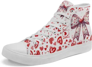 High-Top Canvas Sneakers for Girls & Boys ??Stylish Heart Print Lace-Up Shoes, Comfortable Casual Fashion Footwear