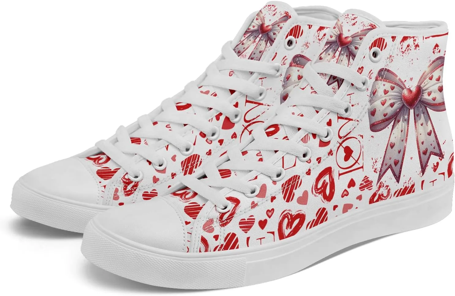 High-Top Canvas Sneakers for Girls & Boys ??Stylish Heart Print Lace-Up Shoes, Comfortable Casual Fashion Footwear
