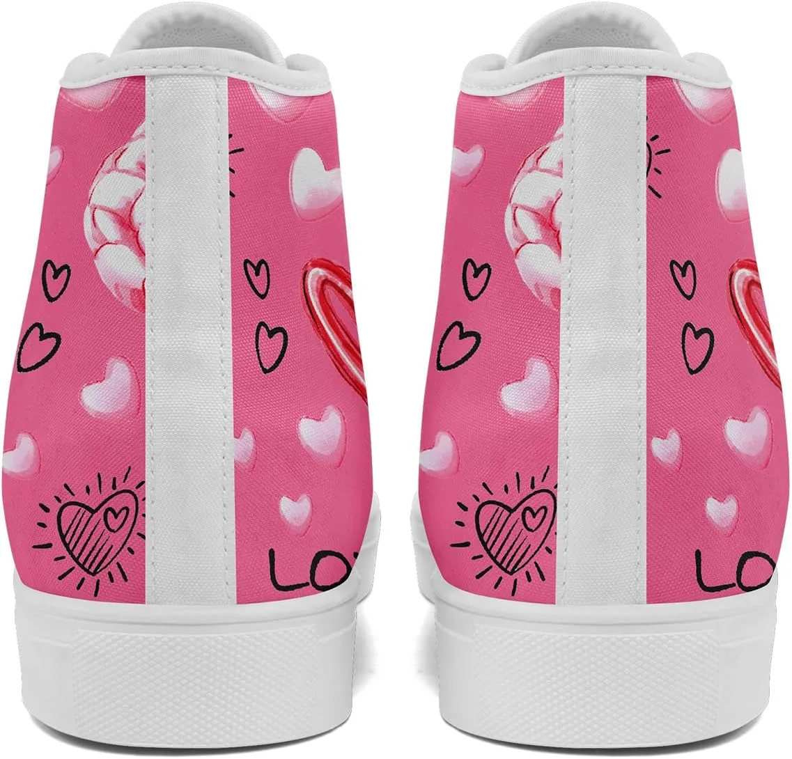 High-Top Canvas Sneakers for Girls & Boys ??Stylish Heart Print Lace-Up Shoes, Comfortable Casual Fashion Footwear
